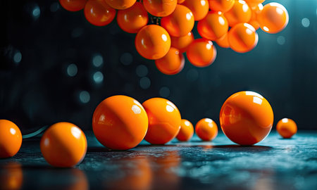 Orange balls on a dark background. Space for text. Close up.の素材
