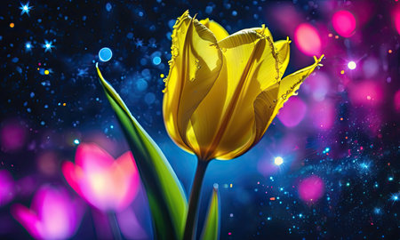 Beautiful tulip flower on abstract background with bokeh effectの素材