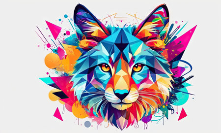 Colorful polygonal fox on white background. Vector illustration.の素材