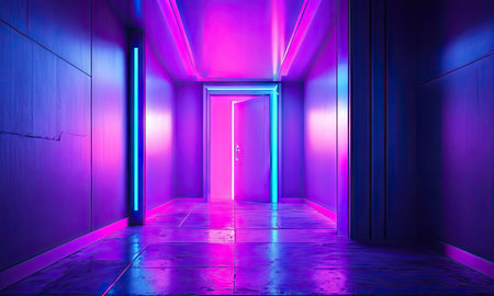 3d render, abstract background, empty room with neon light, futuristic corridorの素材