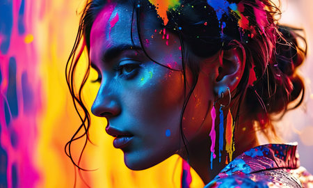 Portrait of a beautiful young woman with bright make-up.の素材