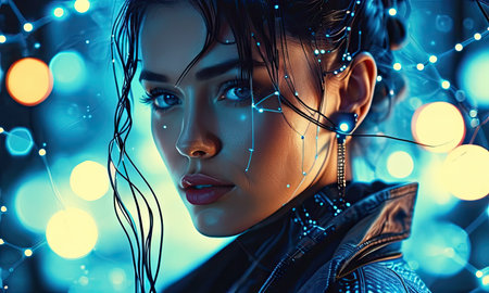 Futuristic woman. Portrait of a futuristic young woman.の素材