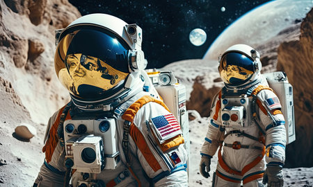 Astronaut in outer space. Science fiction art. Mixed mediaの素材