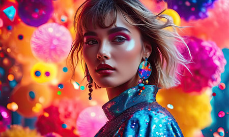 Fashion portrait of a beautiful girl with bright make-up.の素材