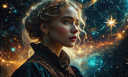 Portrait of a beautiful steampunk woman. Fantasy, science fiction.の素材