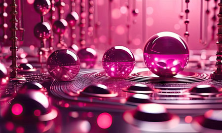 Abstract background with disco balls. 3d illustration. Pink color.の素材
