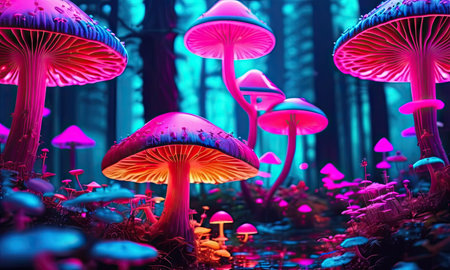 3d render of magic mushrooms in the forest. 3d illustrationの素材