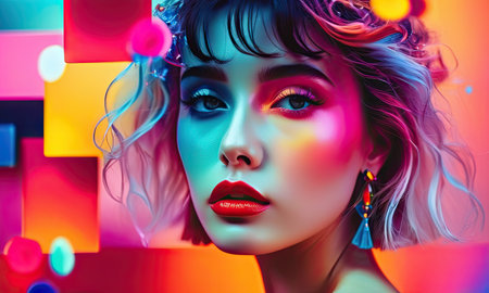 Fashion portrait of beautiful young woman with bright make-up.の素材