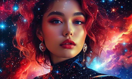 Portrait of a beautiful woman with red hair and evening make-upの素材