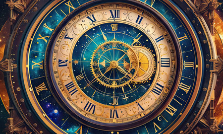 Astronomical clock in the night sky. Conceptual image.の素材