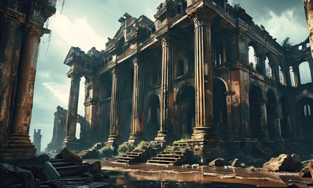 Ruins of ancient temple in Hampi, Karnataka, Indiaの素材