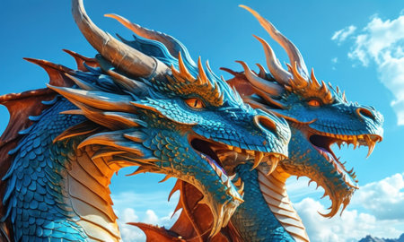 Dragon statue on blue sky background, dragon statue on blue sky backgroundの素材