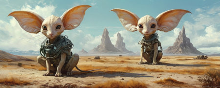 3D rendering of a mouse in an alien landscape. 3D illustration.の素材