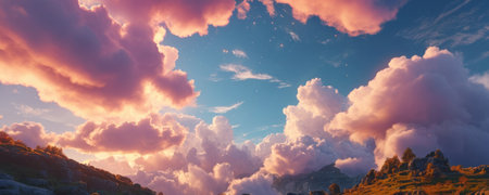 Fantastic sunset over the mountains. Panoramic view.の素材