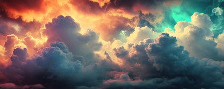 Colorful dramatic sky with cloud at sunset. Panoramic viewの素材