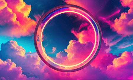 Abstract background with circle and colorful clouds. 3d render illustration.の素材