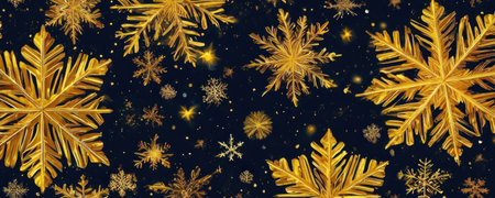 Christmas background with golden snowflakes and stars. Vector illustration.の素材