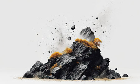Volcanic eruption on white background. 3d render illustration.の素材