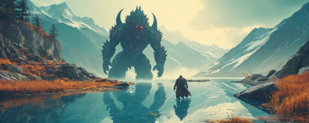 3D CG rendering of monster in the mountains. 3D illustration.の素材