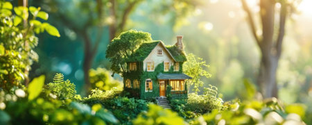 Miniature house in the garden. Eco friendly concept. Selective focus.の素材