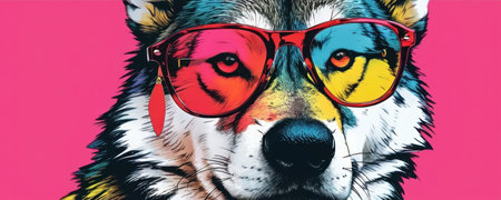 Portrait of a beautiful Siberian Husky dog with sunglasses. Vector illustration.の素材