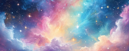 Night sky with clouds and stars. Colorful abstract background. 3D illustrationの素材