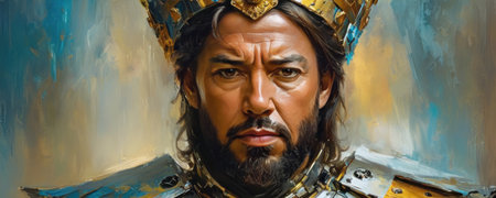 Portrait of the king in a helmet with a crown on his headの素材