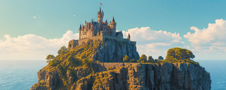 Panoramic view of the beautiful castle on the edge of the cliffの素材