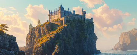 Panoramic view of Segovia castle on cliff, Spainの素材