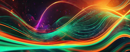 3d render, abstract background with multicolored lines and wavesの素材