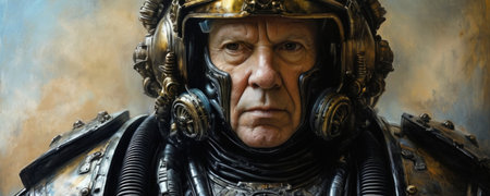 Portrait of an astronaut in a spacesuit against the background of an old wallの素材