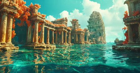 Kathmandu, Nepal. Hindu temple at the bottom of the lake.の素材