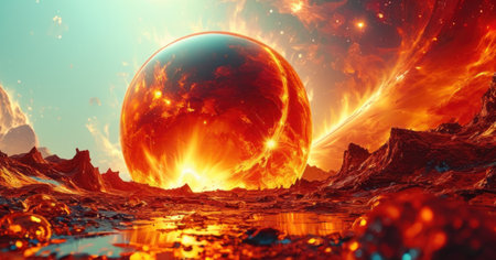 Fantasy space scene with planets, stars and galaxies. 3D renderingの素材