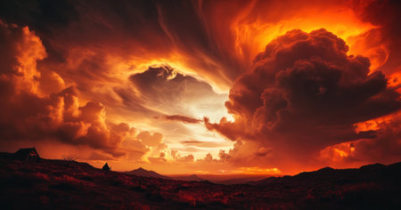 Dramatic sunset over the Carpathian mountains, Ukraine.の素材
