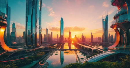 Shanghai skyline with skyscrapers and high-rise buildingsの素材