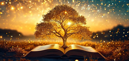 Open book with tree growing out of pages. Conceptual image.の素材