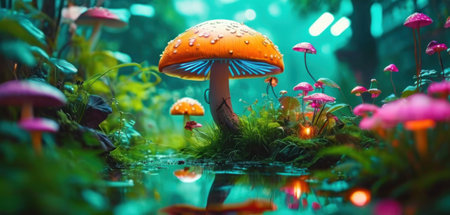 Mushroom in the garden. Underwater world with mushrooms.の素材