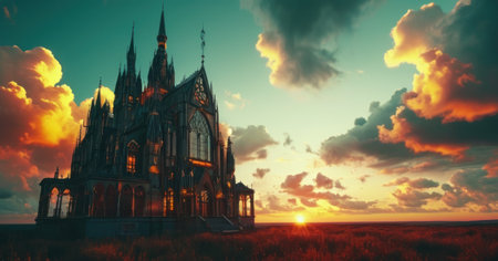 Cathedral at sunset. 3D render. Computer generated image.の素材