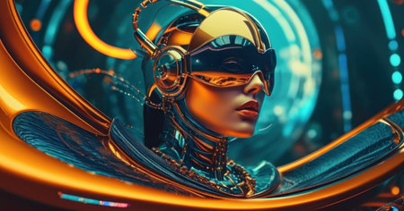 Cyborg woman portrait in futuristic cyberspace. 3D renderingの素材