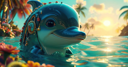 Dolphin swimming in the sea. 3D illustration. Fantasy.の素材