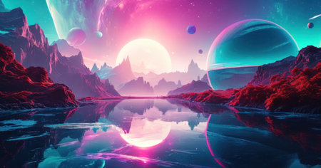 Fantasy alien planet in deep space. 3D Rendering.の素材