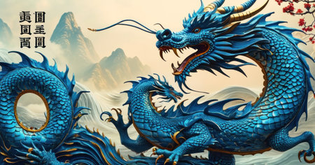 Dragon and mountain background for Chinese New Year. Translation: Dragon and mountainの素材