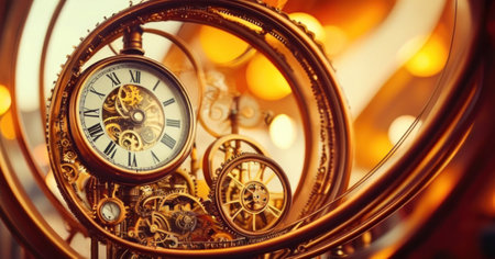 Close up of antique clock face. Retro style toned image.の素材