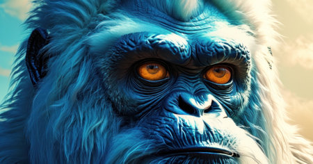 Gorilla with blue eyes in the sky. 3d renderingの素材