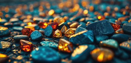 Colorful stones on the beach at sunset. Close-up.の素材