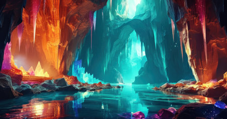 Fantasy landscape with stalactites and stalagmites. 3D renderingの素材