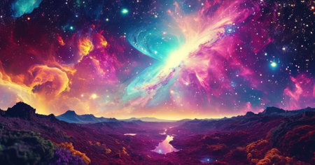 Fantasy alien planet in deep space. 3d rendering. Computer digital drawing.の素材