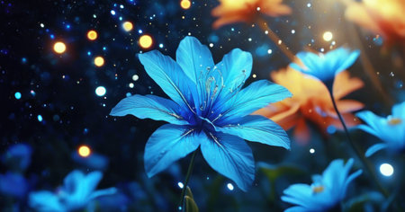 Beautiful blue flower with bokeh effect. 3d renderingの素材