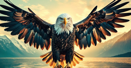 Bald Eagle flying in the sky. 3D Rendering.の素材