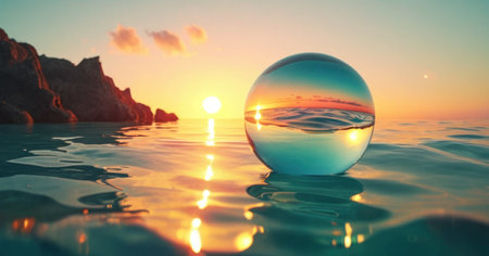 Beautiful sunset reflected in a crystal ball. 3d rendering.の素材